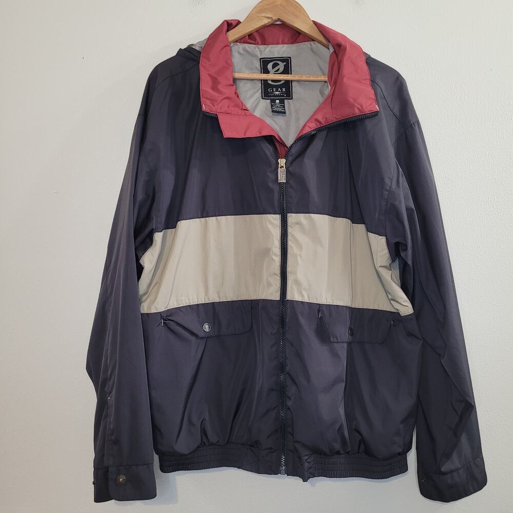 Gear For Sports Men's Color block Windbreaker Hood Zipper Pockets Size Large